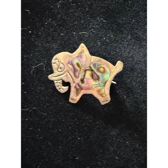 Vintage Brass & Abalone Elephant Brooch Pin Handmade - Picture 2 of 5